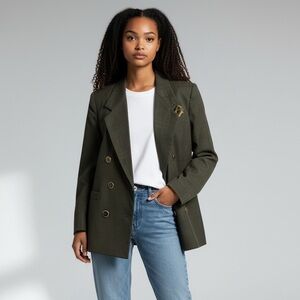 Vintage Kasper for ASL Olive Green Plaid Double Breasted Blazer